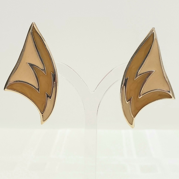 Pretty Vintage Enamel Retro Yellow/Beige/Tan Fun Post Earrings - Picture 4 of 8